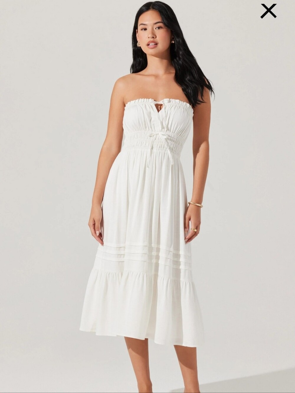 ASTR Aubrie Strapless Smocked Midi Dress White Size Medium